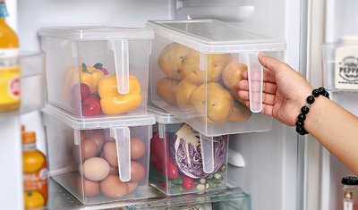 帶手把冰箱食物收納盒  保鮮盒  密封盒  食物收納  冰箱收納  米桶  透明盒 【小雜貨】