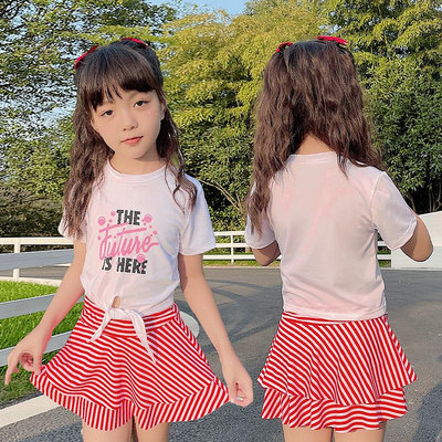 【限時免運】百雅女童泳衣3-7歲中小童學生女孩小清新兩件套裙式夏季度假泳裝
