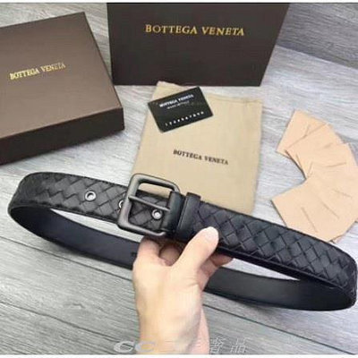 CC二手 99新Bottega Veneta 寶緹嘉 Bv 黑色 牛皮編織 皮帶 3.5Cm 271932 黑藍咖啡三色