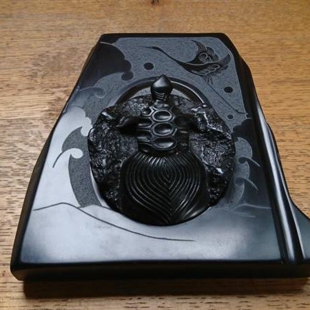 NO.22》日本那智黑石硯-彫刻龜鶴有蓋《沒有盒子》 | Yahoo奇摩拍賣