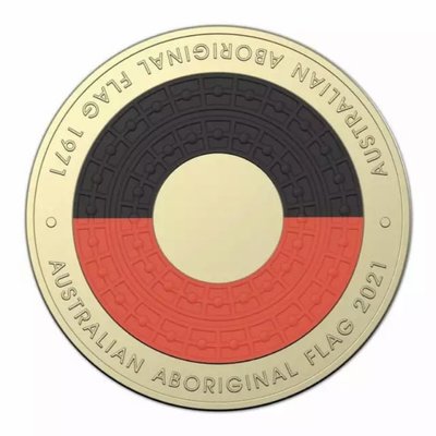 澳洲2021年原住民旗幟彩色紀念幣 $2 捲筒幣 / 澳大利亞 旗子  黑紅旗 土著 全新 硬幣 錢幣 文化