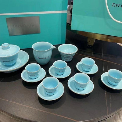 熱賣精選新品直出促銷 Tiffany &amp; Co. 蒂芙尼時尚茶杯羊脂玉茶具套裝家用陶瓷功夫茶具ins禮物蓋碗旅行茶具新品直出促銷明星同款 明星同款
