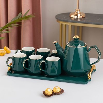 特賣-北歐奢華陶瓷水杯套裝家用客廳水壺耐高溫水具茶壺茶杯~特價