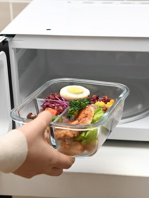 “正品”日本上班族玻璃飯盒微波爐專用可加熱便當盒女分隔冰箱保鮮密封盒