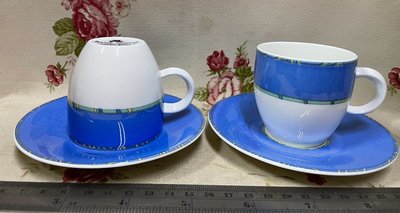 龍廬-自藏出清~陶瓷製品-saint james白底天藍色圖案骨瓷咖啡杯組(2杯子&amp;2杯墊)二組一起賣底印Hankook
