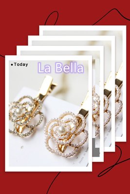 【快樂莊園精選】La Bella 日韓 ins 網紅款 珍珠花朵髮夾/髮飾/鴨嘴夾 (水鑽珍珠款)現貨