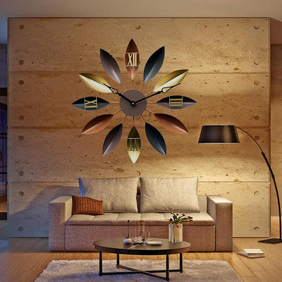 時鐘 創意葉子裝飾掛鐘歐式復古鐵藝壁鐘客廳鐘錶墻鐘