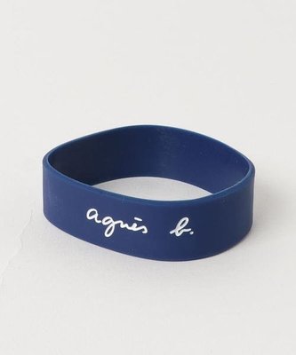 全新日本專櫃正品 agnes b. HOMME 深藍色/天空藍品牌LOGO霧面矽膠手環
