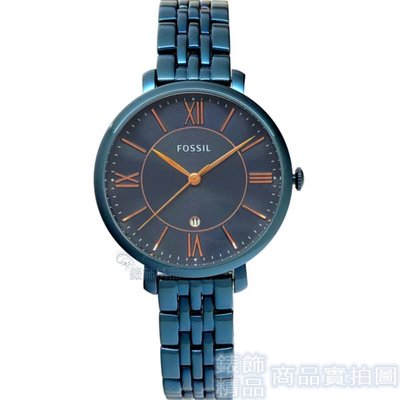 FOSSIL 手錶 ES4094 薄型羅馬時尚 金屬深藍 日期 女錶【錶飾精品】