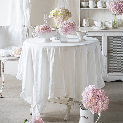 桌巾現代簡約純色全棉水洗棉撞色荷葉邊茶幾臺布餐桌布