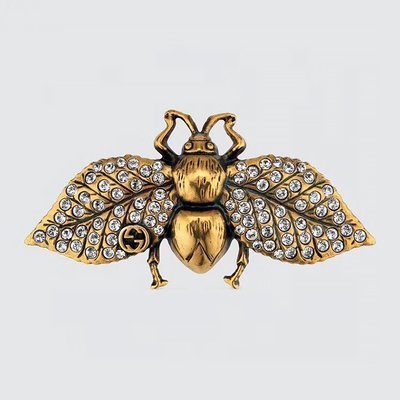 義大利奢侈時裝品牌GUCCI古馳蜜蜂滿鑽黃銅髮夾 胸針