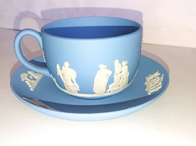 WEDGWOOD 藍色碧玉 希臘神話浮雕裝飾咖啡杯盤組