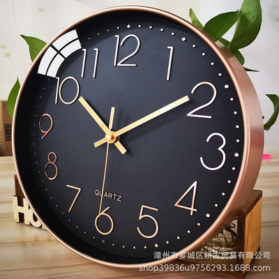 12英寸鐘表時鐘掛鐘工廠批發石英鐘現代簡約塑料客廳數字clock