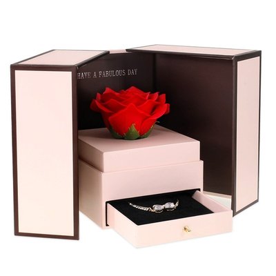 【熱賣下殺】項鏈禮盒玫瑰包裝盒口紅雙層抽屜玫瑰花裝禮物高檔盒子盒小浪漫