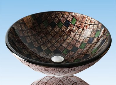 FUO衛浴:42公分 彩繪工藝 藝術強化玻璃碗公盆 (WY15052)預訂!