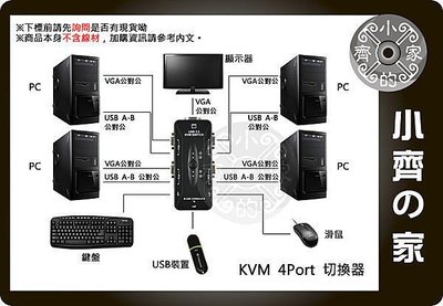 小齊的家 電腦 PC USB 4PORT KVM SWITCH VGA螢幕 鍵盤 滑鼠 印表機 手動切換器 交換器