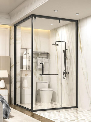 L型淋浴房衛生間玻璃隔斷方形淋浴房側移門推拉門一體洗澡間浴屏