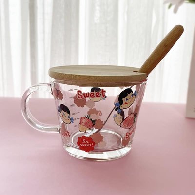 ~誠萍生活家具~牛奶燕麥杯(竹蓋木勺)套裝組 玻璃碗 透明碗 茶杯 水杯 咖啡杯 牛奶杯