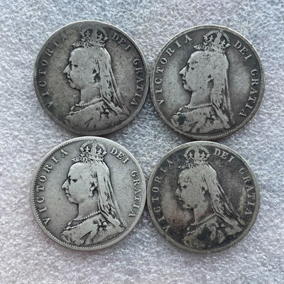 4枚 英國維多利亞高冠半克朗銀幣 通走15022