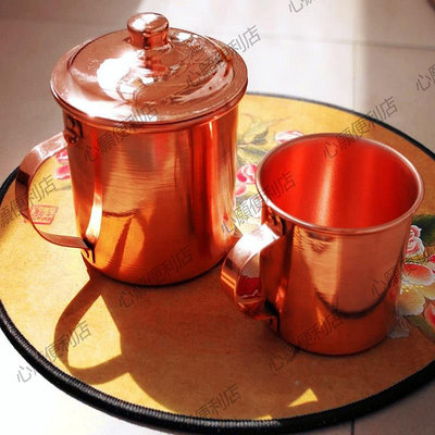 中式復古加厚老式傳統手工紫銅水杯茶缸子紅銅銅茶杯大號450ml-心願便利店