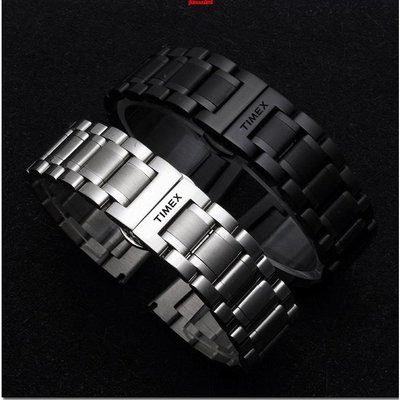 森尼3C-(）Timex天美時手錶帶鋼帶磨砂不鏽鋼錶帶錶鏈20 22 24mm黑色錶帶男J3-品質保證