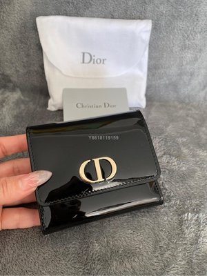 【二手】Dior迪奧爆款錢包 黑色漆皮亮面 自帶卡槽和零錢包 員工內購好價