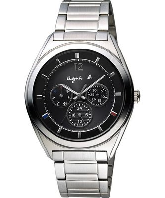 agnes b. Solar 太陽能法式時尚日期手錶-IP黑x銀/40mm / BT5009P1