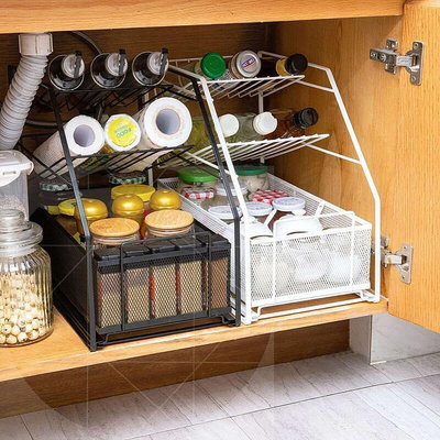 【新品】廚房下水槽置物架推拉抽屜式調料架子伸縮分層衛生間用品收納神器