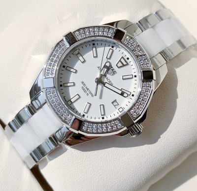 TAG HEUER Aquaracer 白色面錶盤 白色陶瓷錶帶 石英 女士手錶 WAY131F.BA0914 豪雅 競潜 300M
