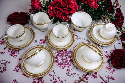 【Sunshine Antiques】Paragon - 黑緞金邊 英國骨瓷下午茶杯組糖碗牛奶壺 F.10