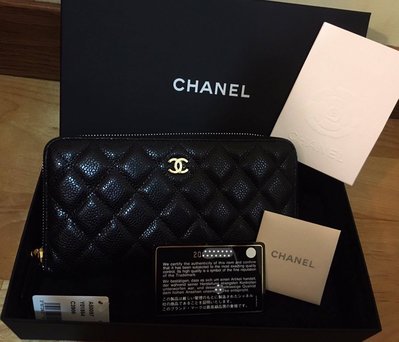 現貨 保證全新專櫃正品~!!CHANEL 香奈兒 經典菱格紋 荔枝皮  黑色金C扣 ㄇ字拉鍊對開長夾 皮夾