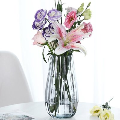 花瓶玻璃瓶簡約花瓶三件套玻璃花瓶彩色透明客廳擺件水培富貴竹百合鮮花花瓶插花花器正品 促銷