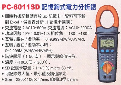 【米勒線上購物】鉤錶 LUTRON PC-6011SD 記憶式鉤式電力分析錶