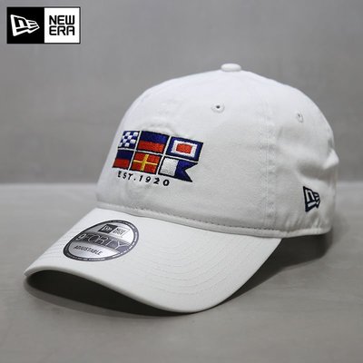 現貨優選#韓國NewEra帽子9FORTY軟頂航海旗圖案刺繡鴨舌帽MLB棒球帽白色潮簡約
