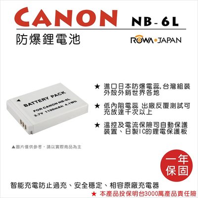 全新現貨@樂華 FOR Canon NB-6L 相機電池 鋰電池 防爆 原廠充電器可充 保固一年