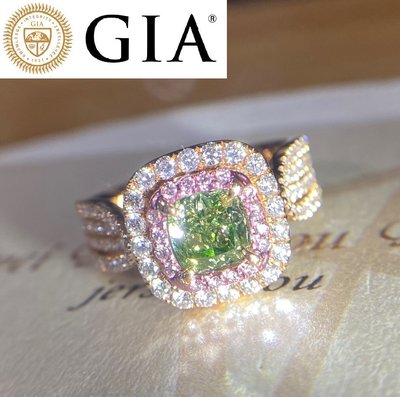 【台北周先生】天然Fancy綠色鑽石 1.01克拉 綠鑽 均勻Even分布 古董座墊切割 18K玫瑰金戒 送GIA證書