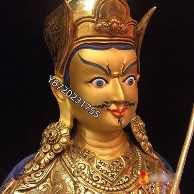 蓮花生大士室內擺件尼泊爾銅鎏金12寸蓮花生大師銅像【功德坊】銅器 佛像 擺件