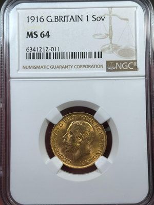 （可議價）-二手 【英國】1916年喬治五世索維林金幣 NGC MS64 銀幣 錢幣 紀念幣【古幣之緣】539