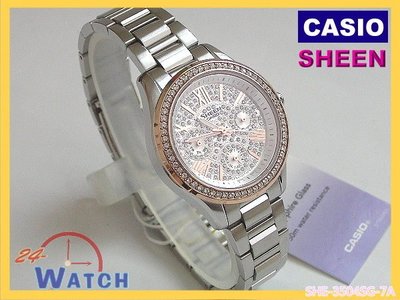 SHE-3504SG-7A金框SHE-3504《台灣CASIO公司貨》SHEEN SWAROVSKI水晶滿鑽面女錶