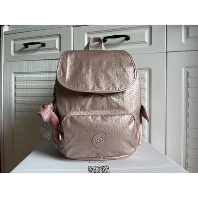 全新 Kipling 猴子包 CITY PACK 中號 K15635 玫瑰金 翻蓋休閒旅遊包雙肩背包 後背包 書包