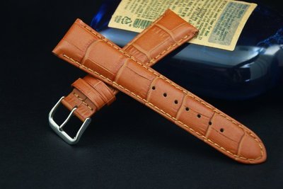 22mm收18mm義大利進口皮料高級感加厚款真皮壓鱷魚皮紋錶帶,armani紳士錶機械錶-棕