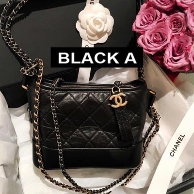 【BLACK A】法國Chanel Gabrielle系列經典菱格紋雙色鍊條Hobo流浪包／Backpack背包 明星同款