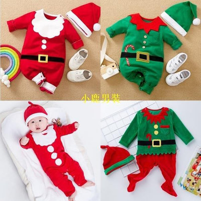 2023耶誕節寶寶衣服ins可愛耶誕老人造型爬服連身衣1歲嬰兒派對服 可開發票