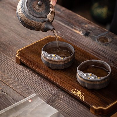 熱銷 大號蓮蓬主人杯 日式手工鎏金鐵釉茶杯茶碗陶瓷功夫品茗杯單杯 可開發票