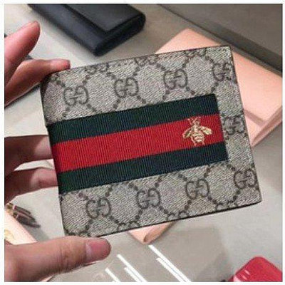 GUCCI 408827 PVC 咖啡色 綠紅綠 蜜蜂 8卡 短夾 有現貨