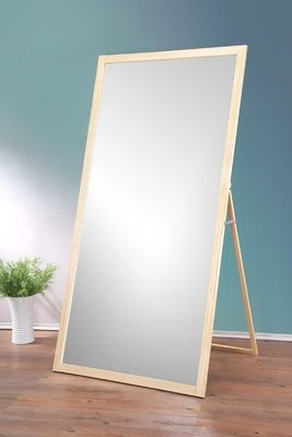 《快易傢》豪華大型原木立鏡(寬90公分) 掛鏡 全身鏡 自拍鏡 化妝鏡 安全鏡片  立掛兩用 原木色/白色二色可選
