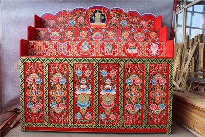 【現貨】佛緣藏式實木三層佛龕供桌供臺 中式彩繪佛柜藏傳密宗西藏經濟型立柜