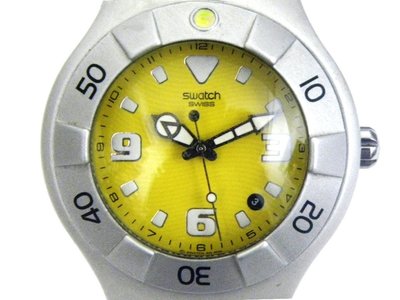 [專業模型] 潛水錶 [SWATCH S2947Y] 斯沃琪 超厚圓型潛水錶[大錶徑][黃色面+日期]石英/中性/潮錶