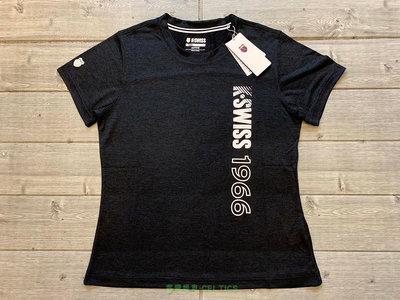 塞爾提克~K SWISS 女生 運動休閒 短袖 T恤 排汗T 輕量速乾 吸濕快排 黑灰色-KSWISS