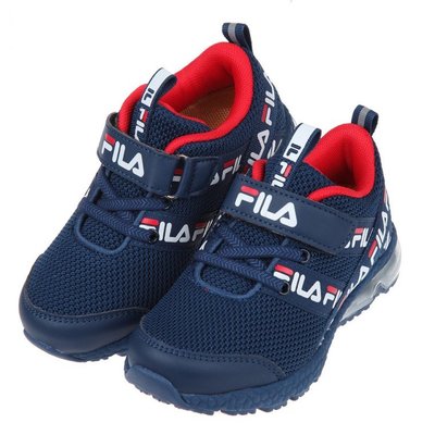童鞋(16~22公分)FILA透氣舒適氣墊藍白紅橡膠底兒童運動鞋P1K26VB